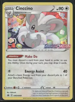 Pokemon TCG Cinccino SWSH009 Black Star Promo Sword & Shield Pre Release NM - Image 1
