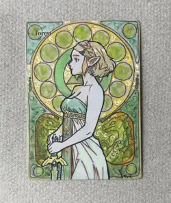 Magic MTG Altered Painted Forest Zelda Art Nouveau Anime Girl by white_alters - Image 1