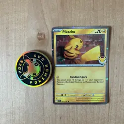 Pokemon TCG Pikachu 30th anniversary stamped Holo Promo Card And Coin - Image 1
