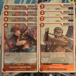 4 x OP14-014 R Eustass"Captain"Kid/4 x 015 Roronoa Zoro One Piece Foil Playsets - Image 1