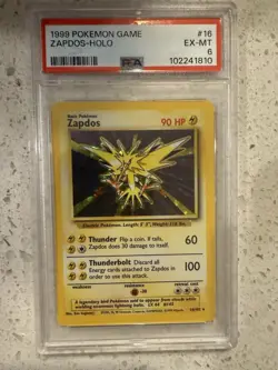 1999 Unlimited Pokemon Zapdos Holo #16/102 PSA 6 - Image 1