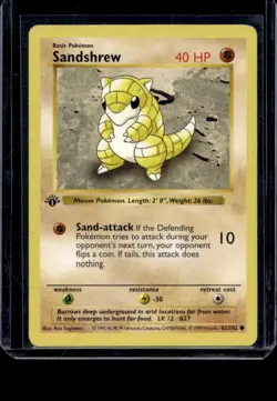 Pokemon Card Sandshrew Shadowless Base Set 1st Edition Common 62/102 - Image 1