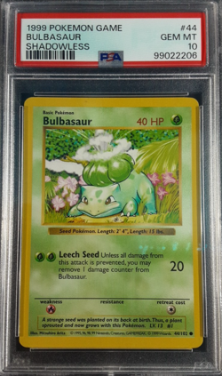 Pokemon Bulbasaur Shadowless (POP: 774) PSA: 10 Base Set 44/102 Vintage 1999 - Image 1