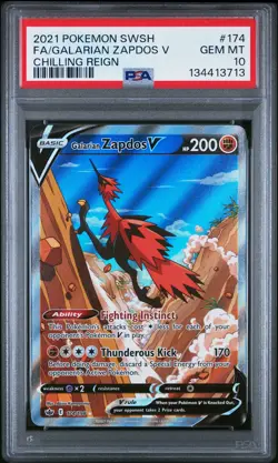 2021 POKEMON SWORD & SHIELD CHILLING REIGN FULL ART/GALARIAN ZAPDOS V PSA 10 - Image 1