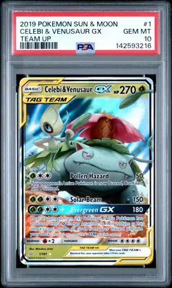 2019 POKEMON SUN & MOON TEAM UP #1 CELEBI & VENUSAUR GX PSA 10 - Image 1