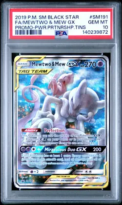 2019 POKEMON SM BLACK STAR PROMO #SM191 FULL ART/MEWTWO & MEW GX PSA 10 - Image 1