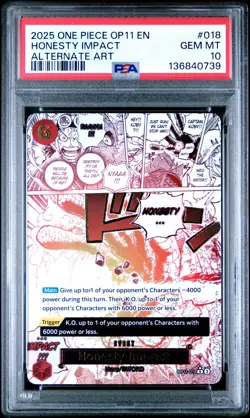 2025 ONE PIECE OP11-A FIST OF DIVINE SPEED ALTERNATE ART HONESTY IMPACT PSA 10 - Image 1