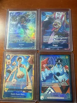 One Piece TCG Lot Buggy Pre Release Winner P-084, Gun Gum Rain Op02-068, Kuzan - Image 1