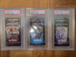 PSA 9 Lorcana Booster Pack Art Set first chapter mickey, Elsa, Maleficent - Image 1