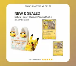 Pokemon Natural History Museum Pikachu 2x Jumbo Card and Plush Toy - New - Image 1