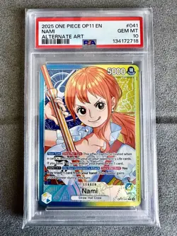One Piece TCG Nami OP11-041 (ALT ART) Leader PSA 10 ENGLISH - Image 1