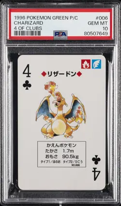 1996 POKEMON GREEN VERSION PLAYING CARDS 4 OF CLUBS #006 CHARIZARD PSA 10 - Image 1
