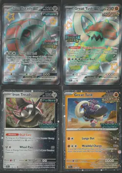 Paldean Fates/TMP Forces Great Tusk/Iron Treads ex - 4 CARD PROMO LOT - STAMPED - Image 1