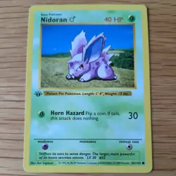 1ST EDITION SHADOWLESS NIDORAN 55/102 POKEMON CARD (BASE SET) - Image 2