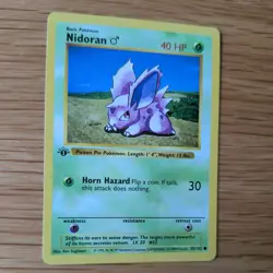 1ST EDITION SHADOWLESS NIDORAN 55/102 POKEMON CARD (BASE SET) - Image 3