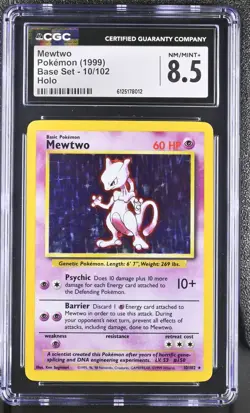 Pokemon 1999 Base Set MEWTWO #10 Vintage Holo ⭐CGC 8.5 NM/MINT+⭐ - Image 1