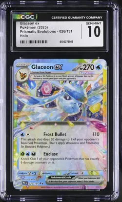 2025 Pokemon TCG Prismatic Evolutions Glaceon EX 026/131 CGC 10 Gem Mint Holo - Image 1