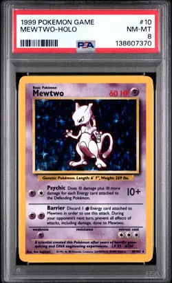 1999 POKEMON BASE SET UNLIMITED #10 MEWTWO-HOLO PSA 8 - Image 1