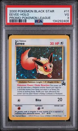 2000 POKEMON PROMO BLACK STAR #11 EEVEE-HOLO PROMO-POKEMON LEAGUE PSA VG 3 - Image 1
