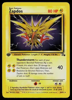 Pokemon Card - Zapdos Fossil 30/62 Rare 1st Edition - Image 1