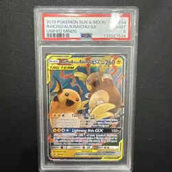 Raichu & Alolan Raichu GX 54/236 PSA 8 Holo Unified Minds Pokemon Card 🔥🔥 - Image 1