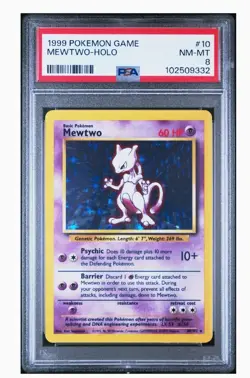 1999 Pokemon TCG Mewtwo Base Set 10/102 Holo PSA 8, NM-MT - Image 1