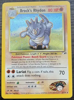 Brock's Rhydon SWIRL 002/132 Pokemon TCG WOTC Gym Heroes Holo MINT NM SWIRL - Image 1