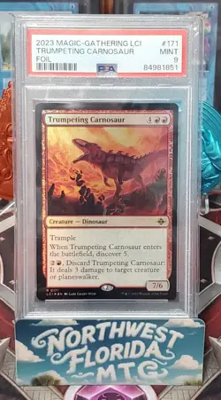 MTG - PSA Mint 9 - The Lost Caverns of Ixalan - Trumpeting Carnosaur (Foil) - Image 1