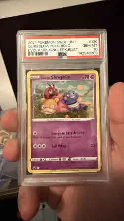 2021 Pokemon Galarian Slowpoke SWSH126 Holo Cosmos Evolving Skies PSA 10 *SWIRL* - Image 1