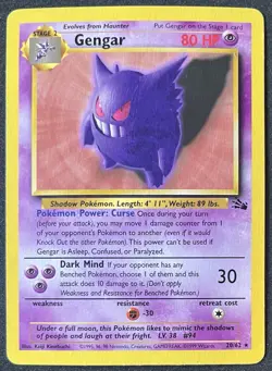 1999 Pokemon GENGAR #20/62 Fossil Unlimited Stage 2 - Image 1