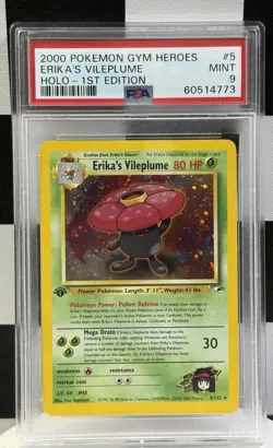 PSA 9 Mint 2000 Pokemon Gym Heroes Erika's Vileplume Halo - 1st Edition #5 - Image 1