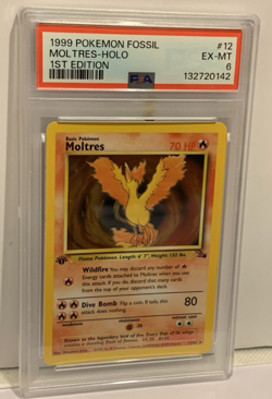 1999 Pokemon Fossil Moltres 12/62 Fossil Holo 1st Edition PSA 6 Card - Image 1