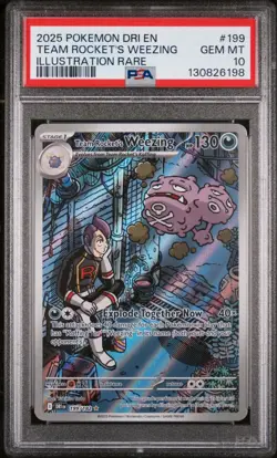 2025 POKEMON DRI EN-DESTINED RIVALS #199 TEAM ROCKET'S WEEZING PSA 10 - Image 1
