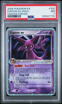 2005 POKEMON EX UNSEEN FORCES #102 ESPEON EX-HOLO PSA 7 - Image 1