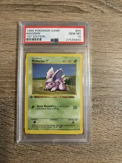 PSA 10 GEM MINT Nidoran 55/102 1st Edition SHADOWLESS Base Set Pokemon - Image 1