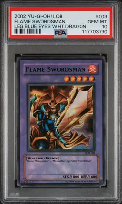 2002 YU-GI-OH! LOB-LEGEND OF BLUE EYES WHITE DRAGON #003 FLAME SWORDSMAN PSA 10 - Image 1