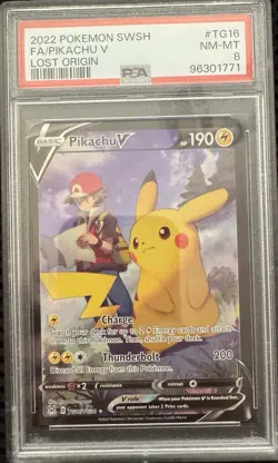 Pokemon Pikachu v Lost Origin Trainer Gallery TG16/TG30 Card PSA 8 Graded - Image 1