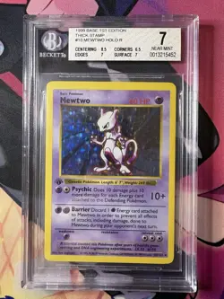 1999 Pokemon Base 1st Edition Thick Stamp Mewtwo Holo #10/102 — BGS 7 NM - Image 1