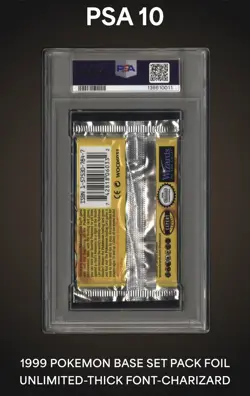 1999 Pokemon Base Set Unlimited Charizard Sealed Pack PSA 10 GEM MINT Thick Font - Image 3