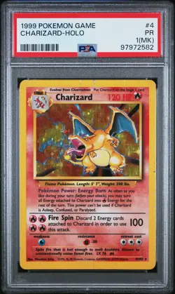 1999 POKEMON BASE SET UNLIMITED #4 CHARIZARD-HOLO PSA 1 MK - Image 1