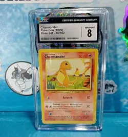 Pokemon TCG Charmander 46/102 Base Set Graded Pokemon Card CGC 8 Mint WOTC 1999 - Image 1