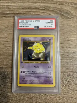 Pokemon PSA 10 GEM MINT Drowzee 1st Edition Base Set SHADOWLESS 1999 Card 49/102 - Image 1