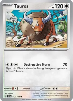 Tauros SV07: Stellar Crown 112/142 Common Reverse Holofoil Pokemon TCG NM - Image 1