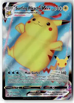 Surfing Pikachu VMAX ⭐ 009/025 Holo Rare VMAX Celebrations 2021 Pokemon NM - Image 1