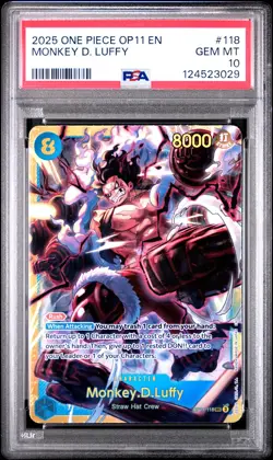 2025 ONE PIECE OP11-A FIST OF DIVINE SPEED #118 MONKEY D. LUFFY PSA 10 - Image 1