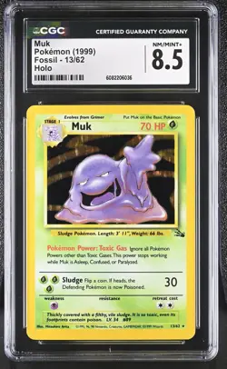 CGC 8.5 Muk 1999 Fossil 13/62 Holo Pokemon Card - Image 1