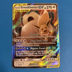 Pokemon TCG Eevee & Snorlax GX Sun Moon Tag Team Card 120/181 NM - Image 1