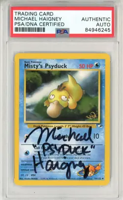 PSA Michael Haigney Signed Pokemon Misty's Psyduck 054/132 Gym Heroes WOTC Stamp - Image 1