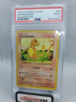 PSA 9 MINT Charmander 46/102 SHADOWLESS Base Set Pokemon Card - Image 1