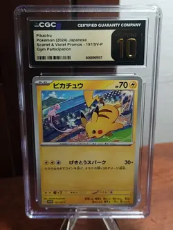 CGC 10 PRISTINE Pikachu 197/SV-P Japanese Pokemon Gym Participation Promo - Image 1